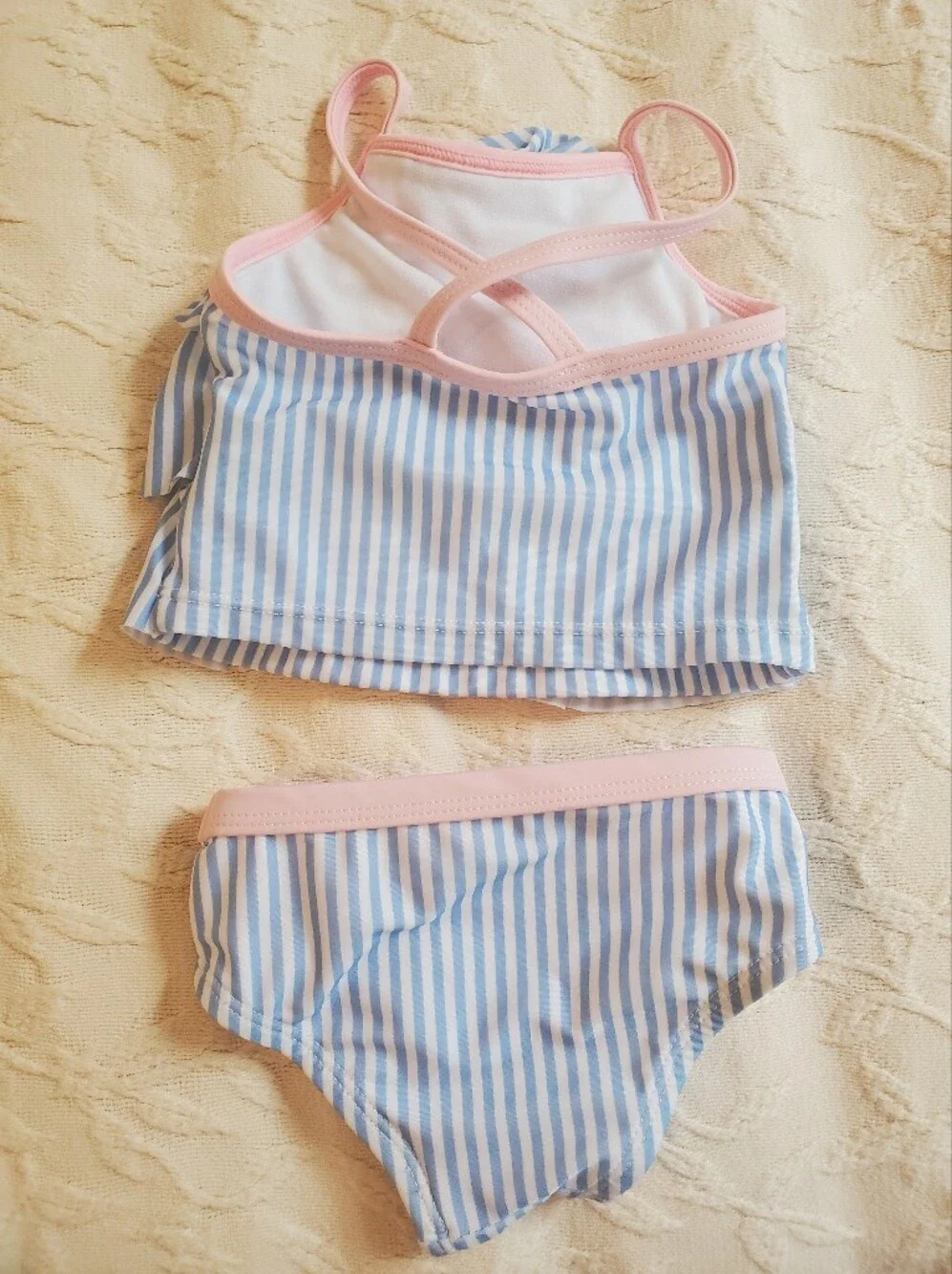 Girls Striped Ruffle Tankini